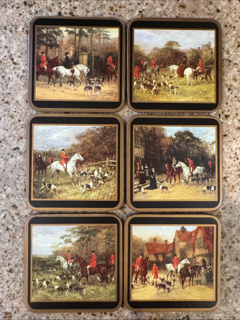 Pimpernel Hunting Scene Coaster Set - Red, Brown, Black